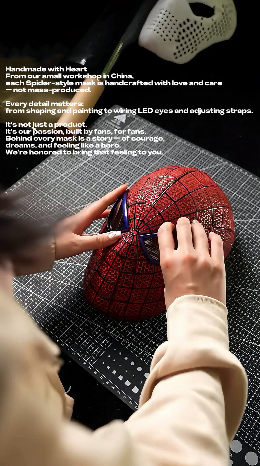 “Amazing”Handmade Head-Worn Spider Face Mask with Flashing Eyes – Motion Blink + LED Light