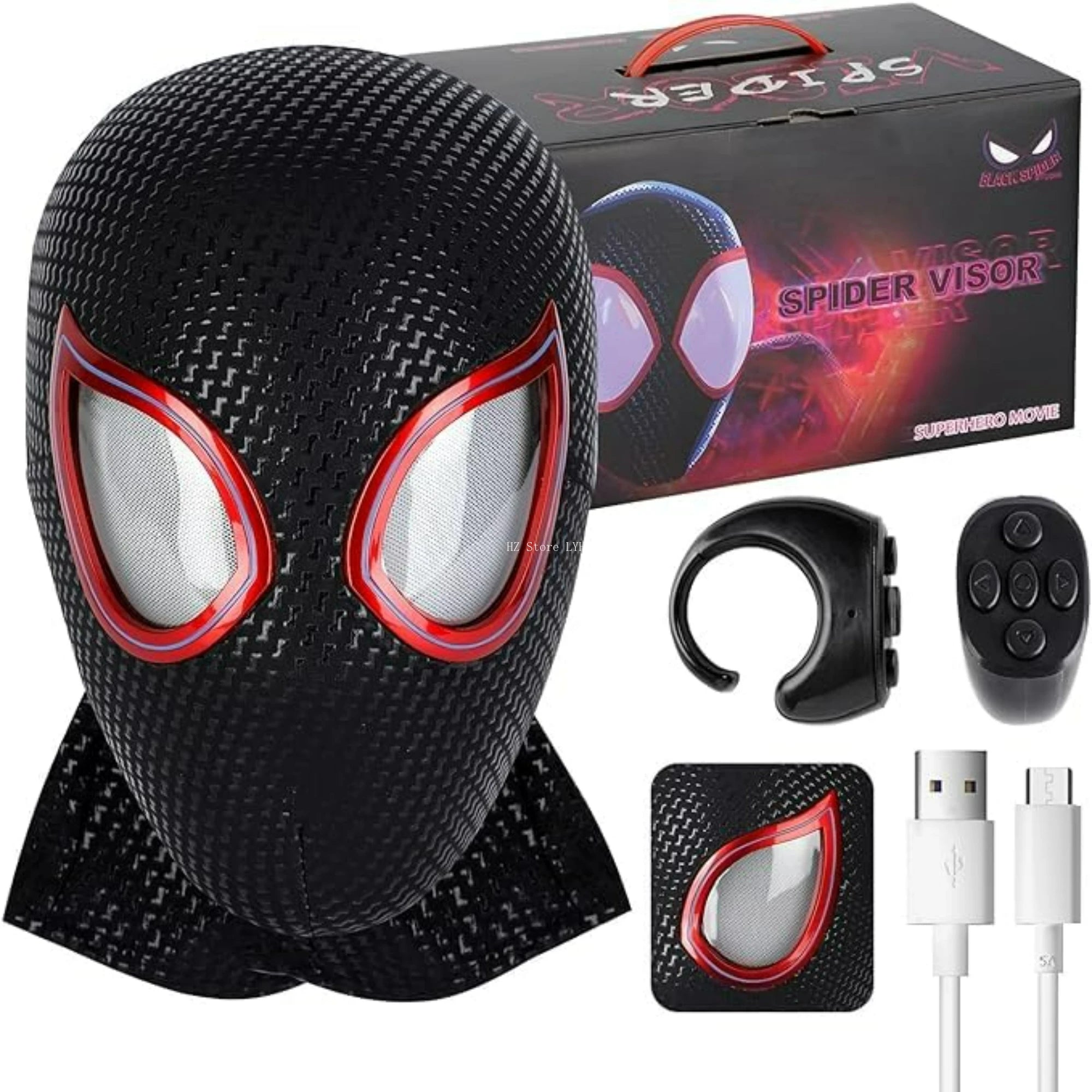 “MilesVerse” Handmade Head-Worn Spider Face Mask with Flashing Eyes – Motion Blink + LED Light