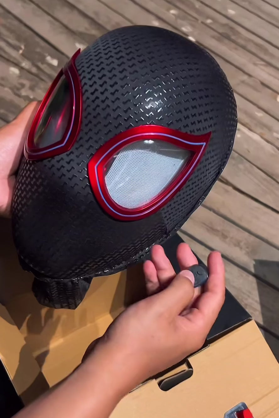 “MilesVerse” Handmade Head-Worn Spider Face Mask with Flashing Eyes – Motion Blink + LED Light