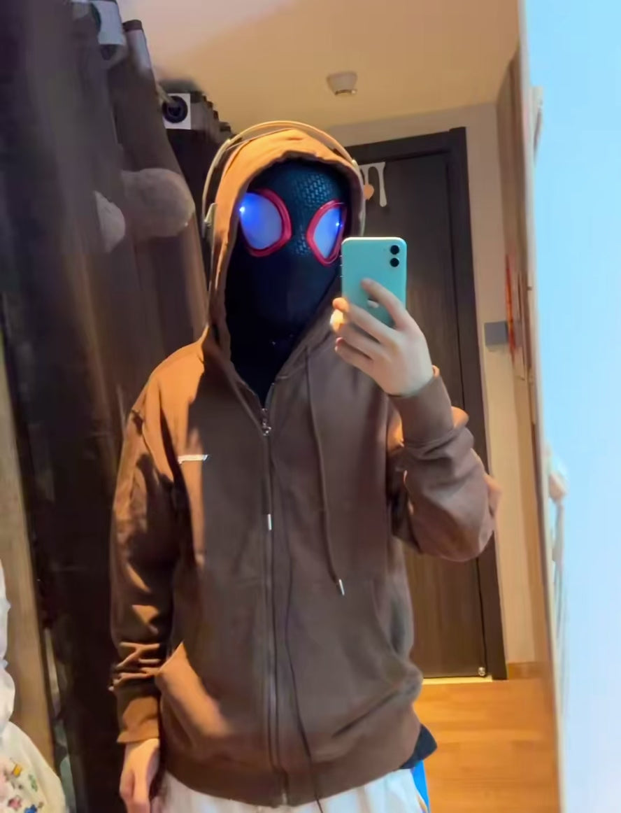 “MilesVerse” Handmade Head-Worn Spider Face Mask with Flashing Eyes – Motion Blink + LED Light